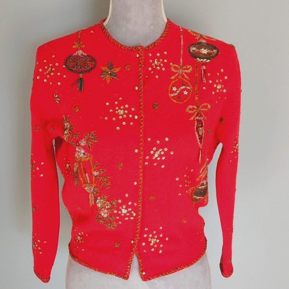 Vintage hand-beaded lambswool Christmas sweater